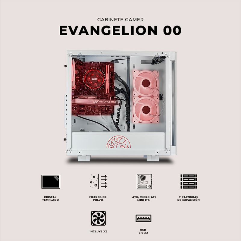 Gabinete xtreme pc gaming evangelion 00 edition media torre 2 fan