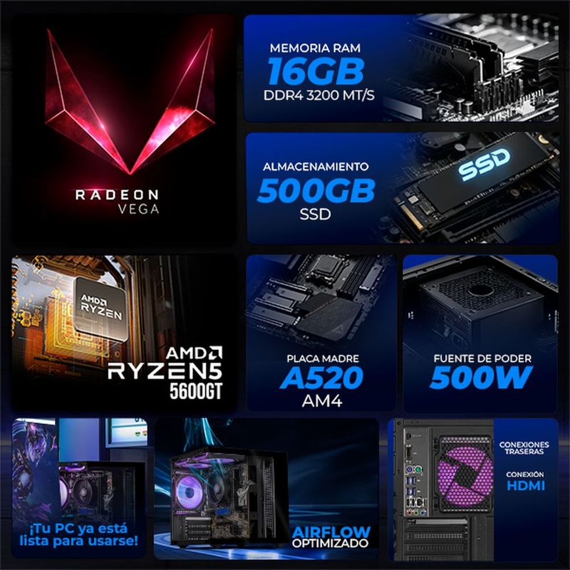 Xtreme pc gaming radeon vega 7 ryzen 5 16gb ssd 500gb black