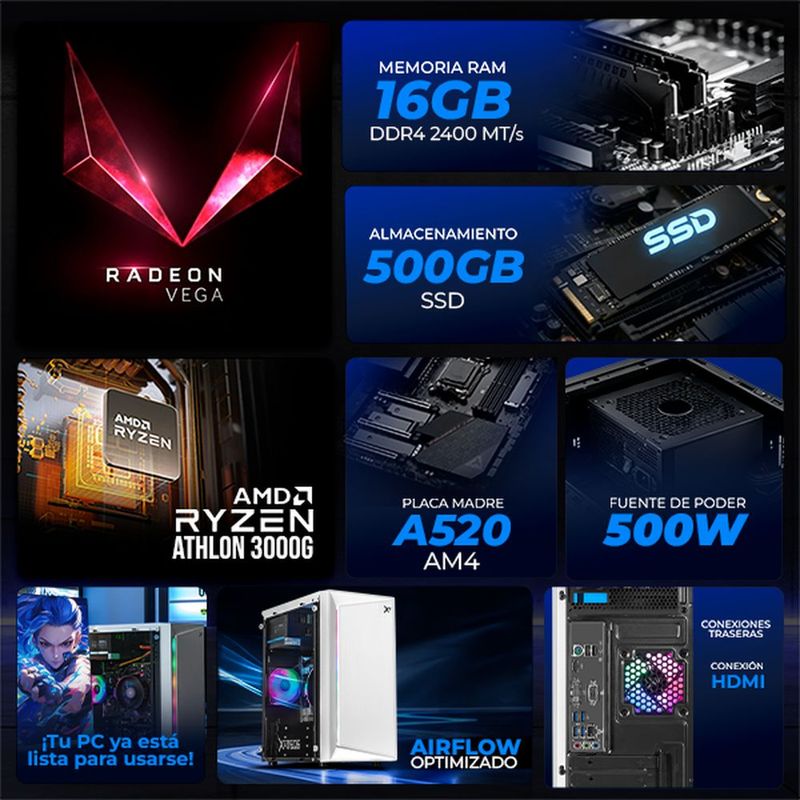 Xtreme pc vega 3 athlon 16gb ssd 500gb monitor 21.5 wifi wh