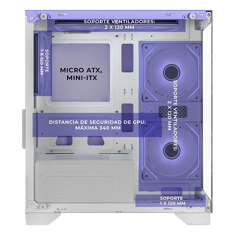 Gabinete xtreme pc eva 01 mini torre 5 fan argb hub lila