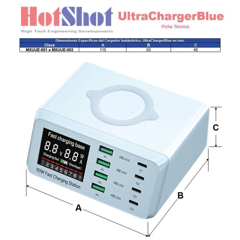 Cargador ligero MXUUE-003 UltraChargeBlue Cargador de escritorio