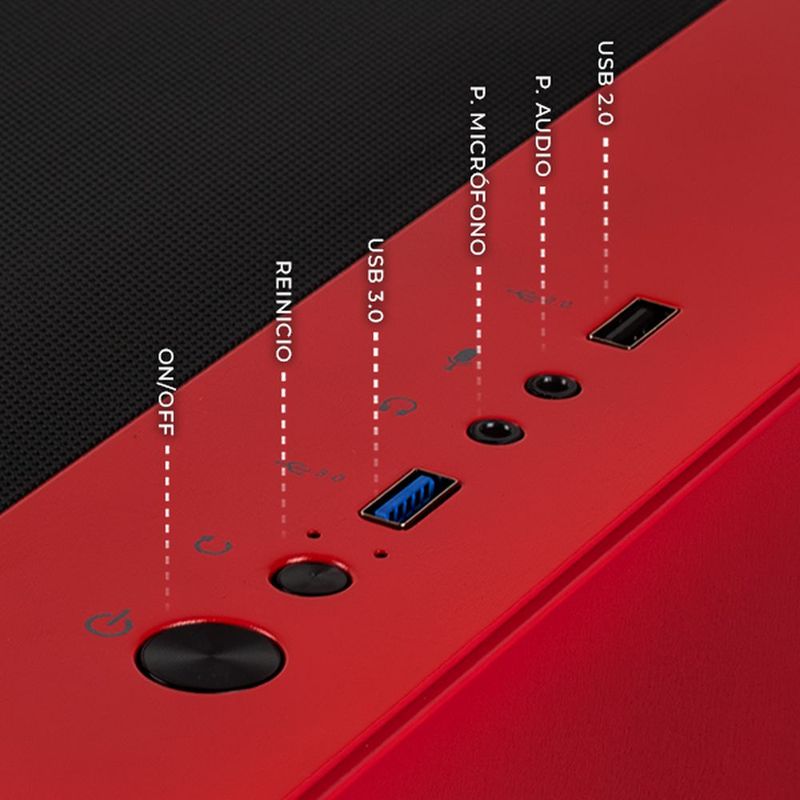 Gabinete xtreme pc eva 02 mini torre 5 fan argb hub rojo
