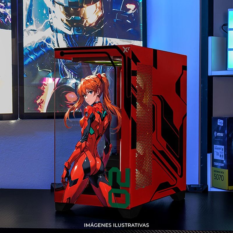 Gabinete xtreme pc eva 02 mini torre 5 fan argb hub rojo