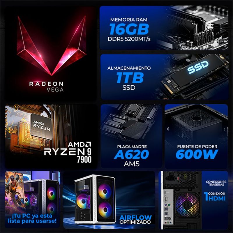 Xtreme pc radeon 780m ryzen 9 16gb ssd 1tb monitor 27 white
