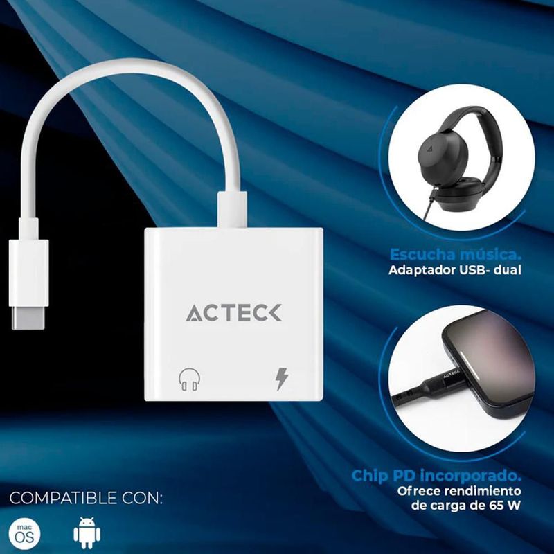 Adaptador acteck aa415 usb-c 3.1 a 2x usb-c blanco ac-939768