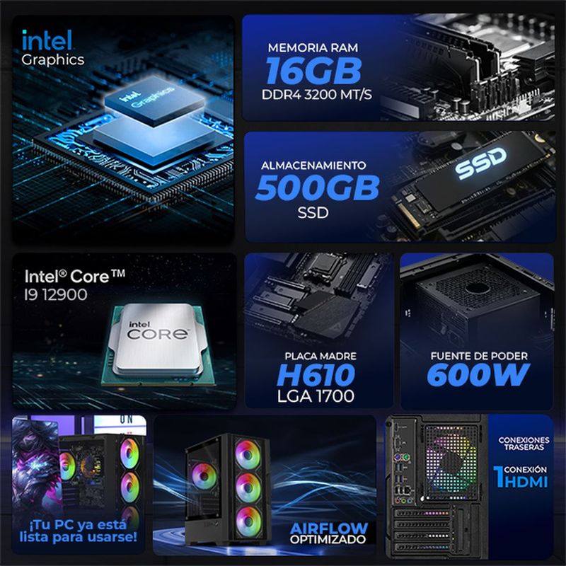 Xtreme pc intel core i9 16gb ssd 500gb monitor 27 wifi black