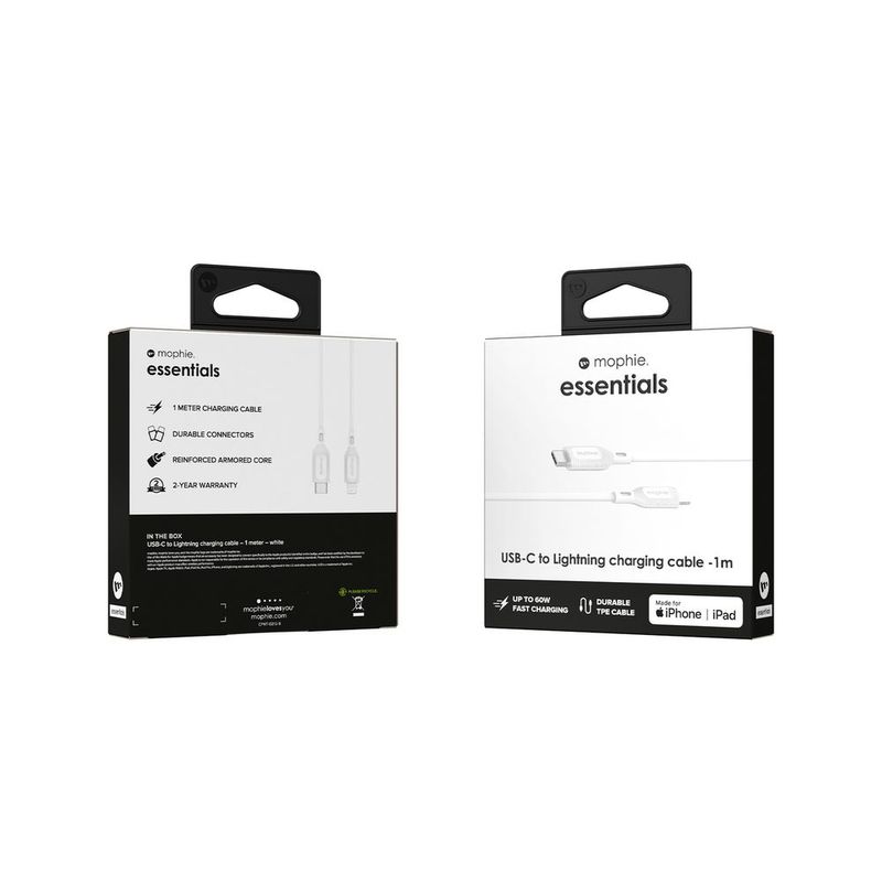 Cable lightning carga rápida 60w 1m mophie blanco