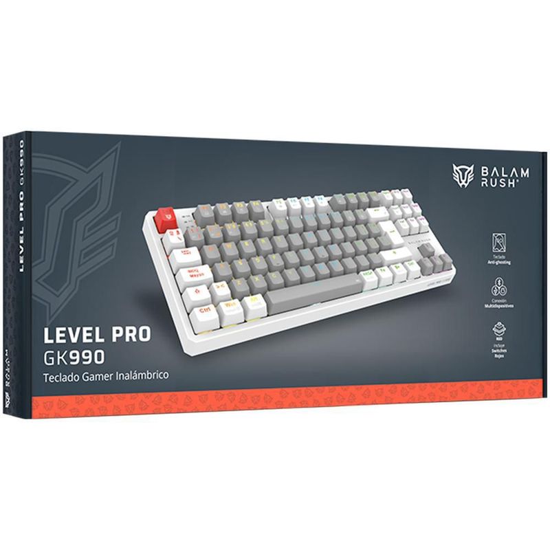 Teclado gamer balam rush pro gk990 inalambrico 80% rgb g/wh