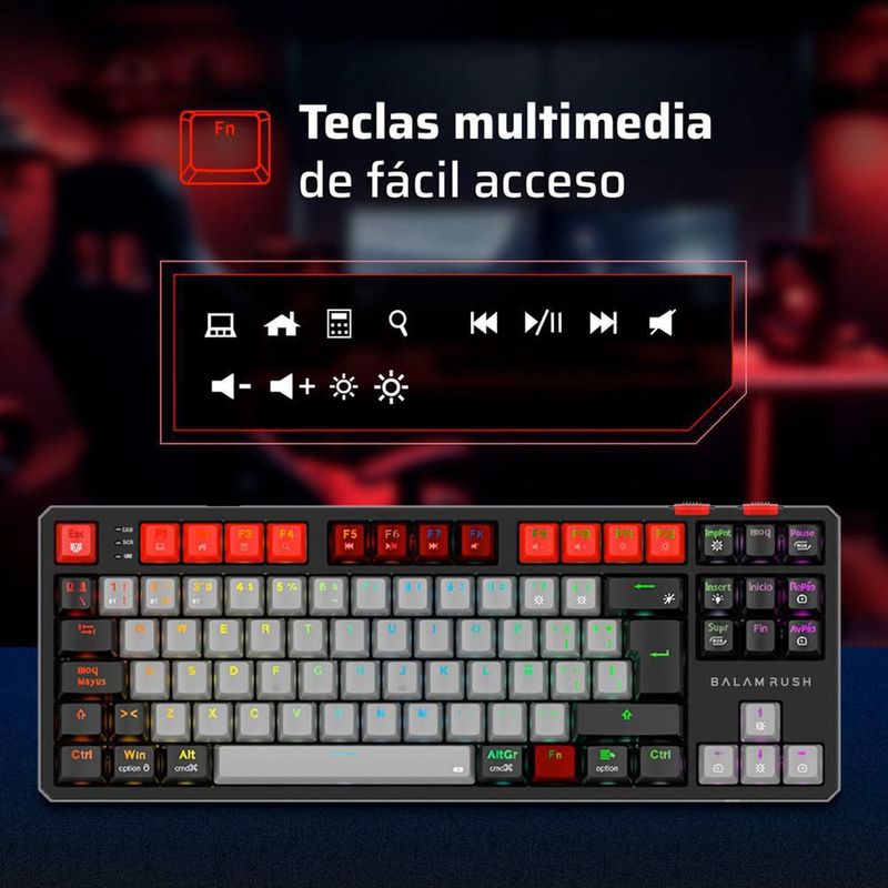 Teclado gamer balam rush pro gk990 inalambrico 80% rgb g/bk