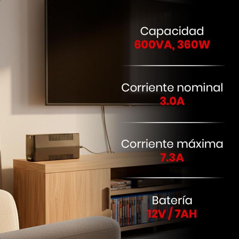 ENERGIZER No Break UPS, 360W, 6 Contactos 600VA