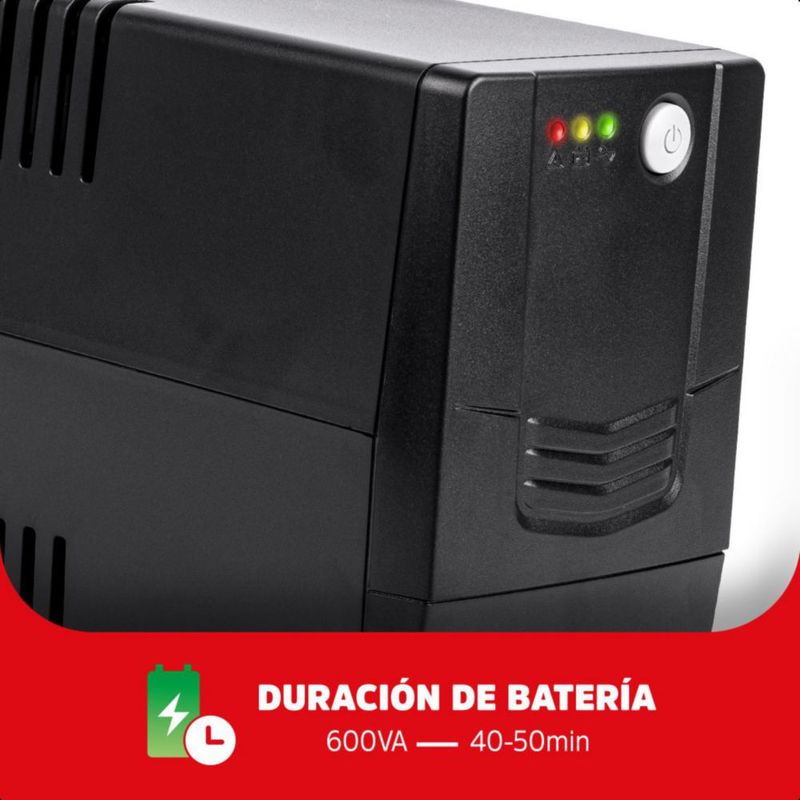ENERGIZER No Break UPS, 360W, 6 Contactos 600VA