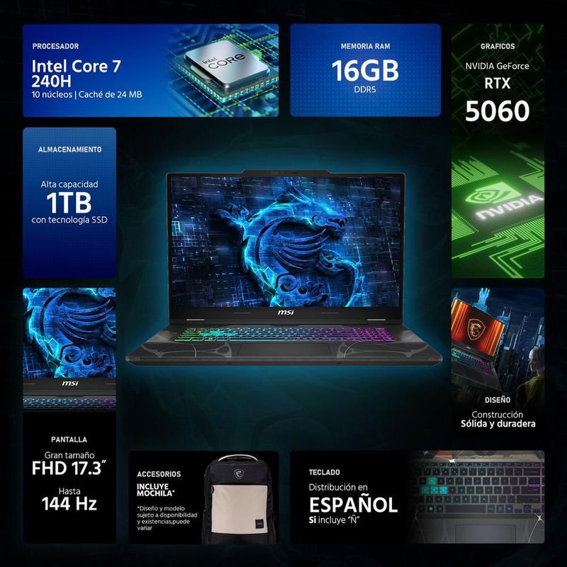 Laptop gamer msi cyborg rtx 5060 core i7 16gb ddr5 ssd 1tb