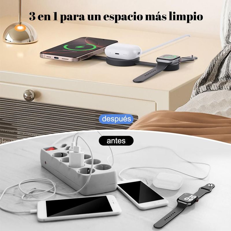 Cargador de escritorio 3 en 1 plegable, cargador inalámbrico magnético, compacto, adecuado para teléfonos de Apple.HOGAWAY