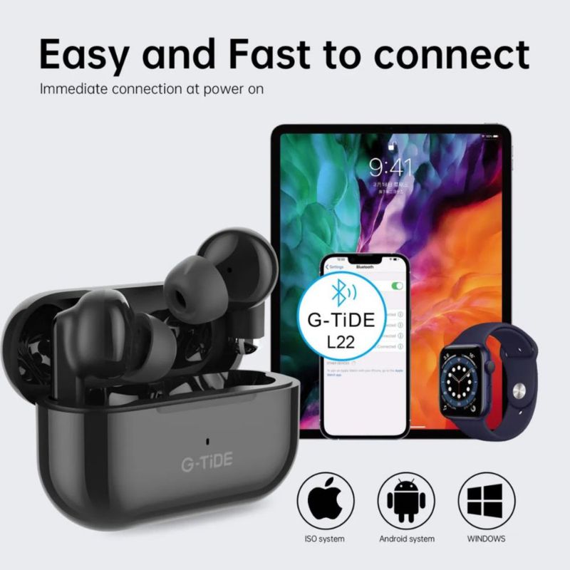 Audífonos G-Tide L22 Negro con Smartwatch Filwans GTR Plata