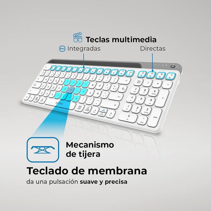 Teclado multidispositivo acteck inspire trek ti747 inalambrico usb 2.4 mhz + bt