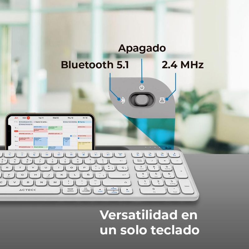 Teclado multidispositivo acteck inspire trek ti747 inalambrico usb 2.4 mhz + bt