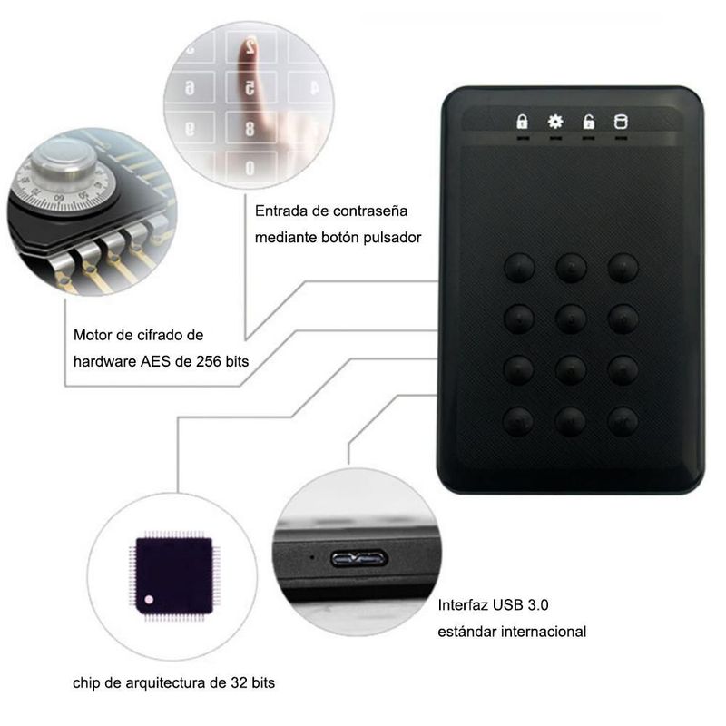 Caja de disco duro con contraseña, 2.5 pulgadas, USB 3.0, SATA, con botón, caja externa de disco duro portátil cifrada.HOGAWAY