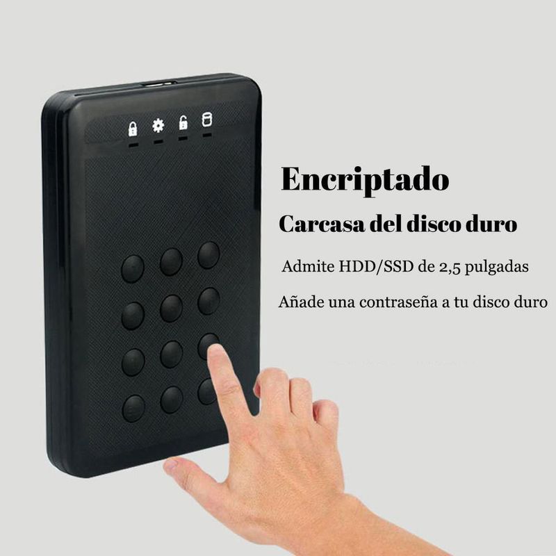 Caja de disco duro con contraseña, 2.5 pulgadas, USB 3.0, SATA, con botón, caja externa de disco duro portátil cifrada.HOGAWAY