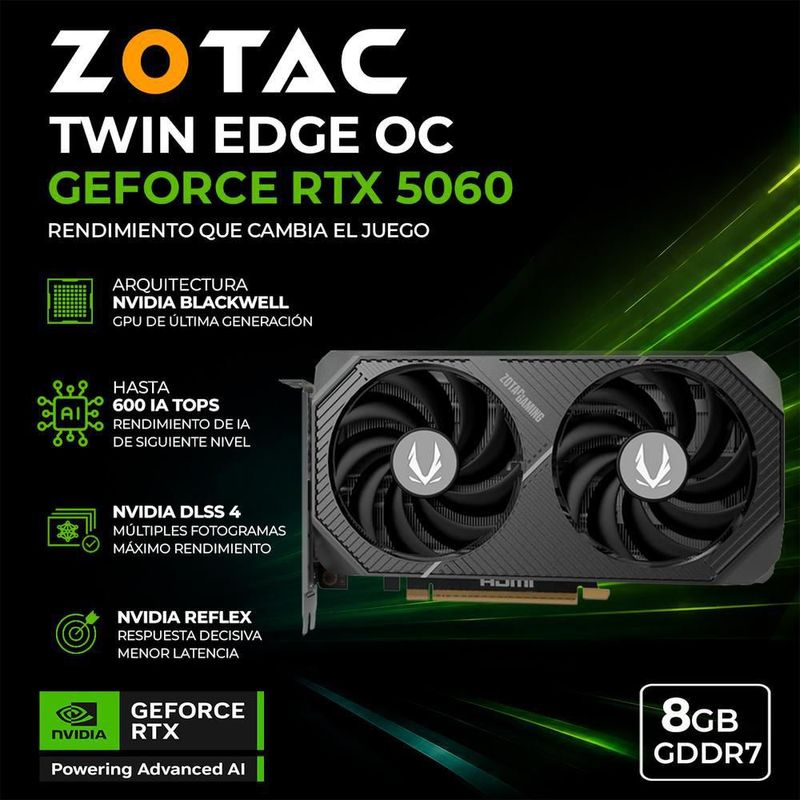 Tarjeta de video zotac geforce rtx 5060 oc 8gb gddr7