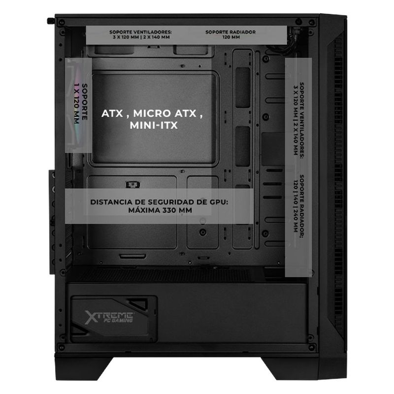 Gabinete xtreme pc loong:nia media torre 6 fan rgb negro