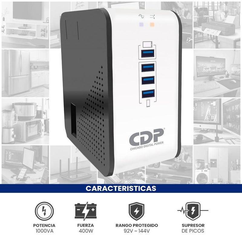 Regulador de voltaje cdp r2cu-avr1008 1000va/400w 8 tomas
