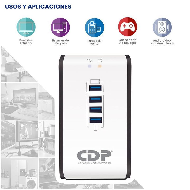 Regulador de voltaje cdp r2cu-avr1008 1000va/400w 8 tomas