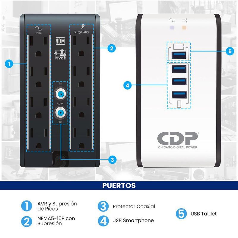 Regulador de voltaje cdp r2cu-avr1008 1000va/400w 8 tomas