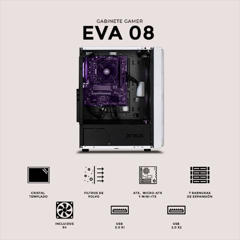 Gabinete xtreme pc eva 08 comic media torre 4 fan argb