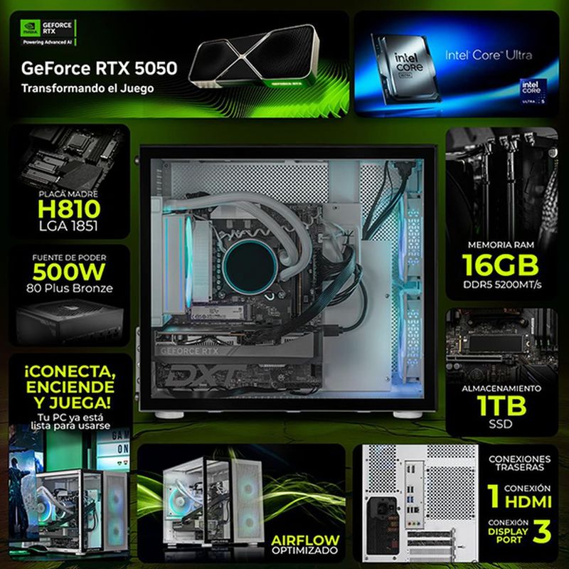 Pc gamer dxt rtx 5050 ultra 5 16gb ddr5 ssd 1tb monitor 27