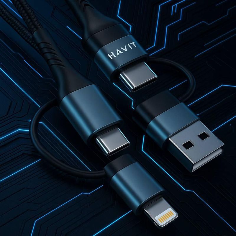 Cable de carga 4 en 1 Havit USB-A/C a USB-C/Lightning 1m Negro