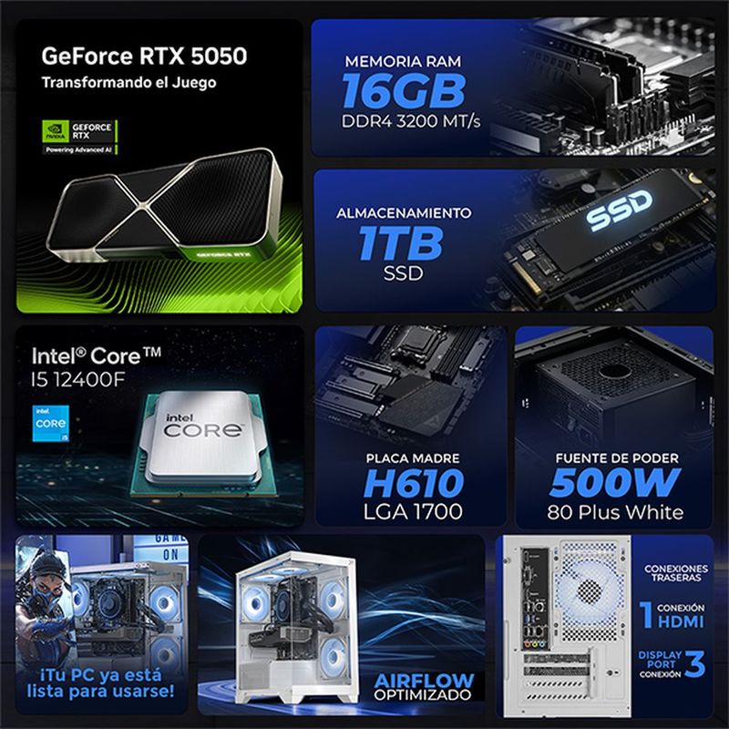 Xtreme pc gaming rtx 5050 core i5 16gb ssd 1tb wifi bt white