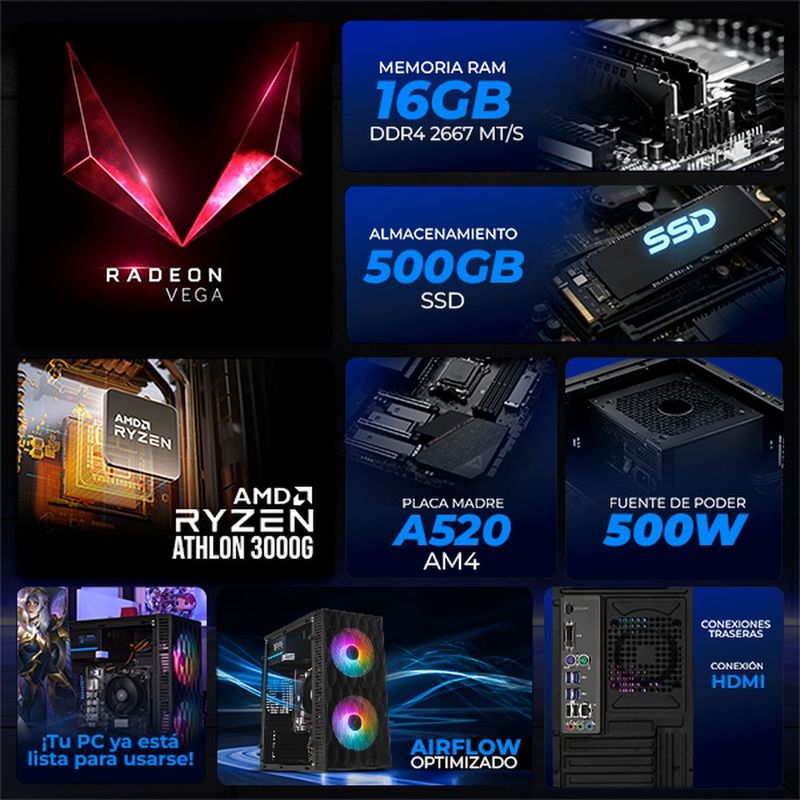 Xtreme pc gaming radeon vega 3 athlon 16gb ssd 500gb black