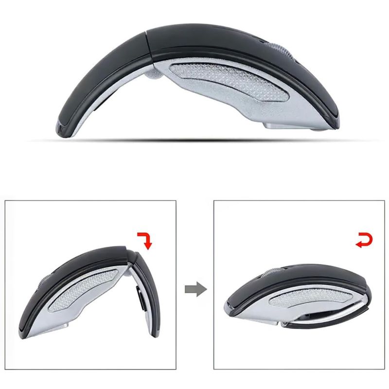 Mouse Inalámbrico Plegable Diseño Arco, Portátil, 2.4 GHz y Receptor USB Nano, 5 Meses de Batería