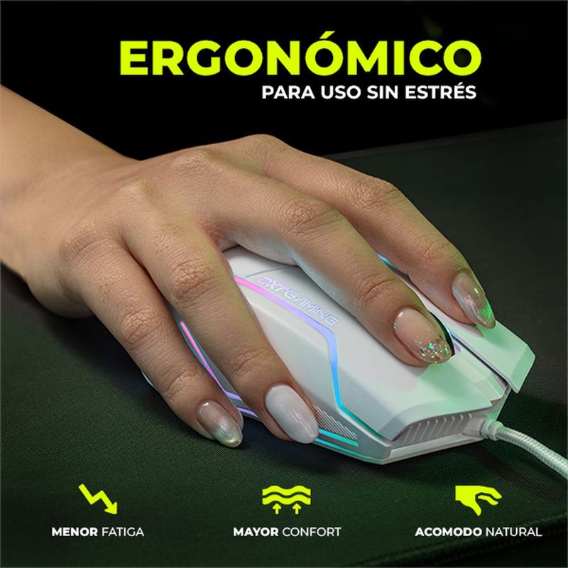 Mouse dxt gaming grip rgb 6 botones 7200 dpi alambrico usb