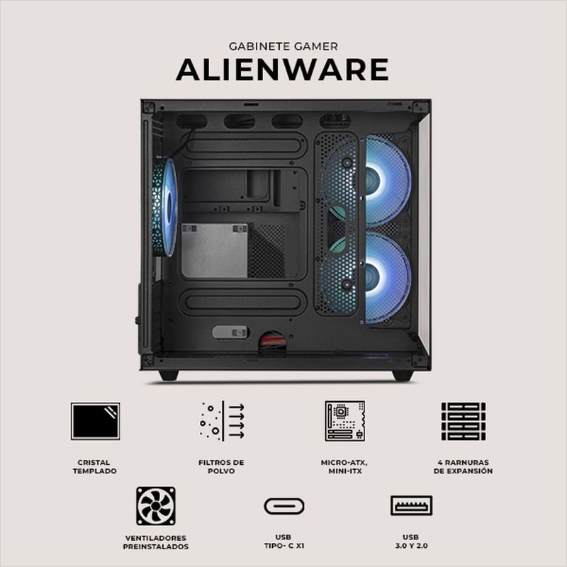 Gabinete xtreme pc alienware edition mini torre 3 fan argb