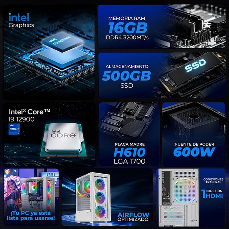 Xtreme pc gaming core i9 16gb ssd 500gb monitor 27 white