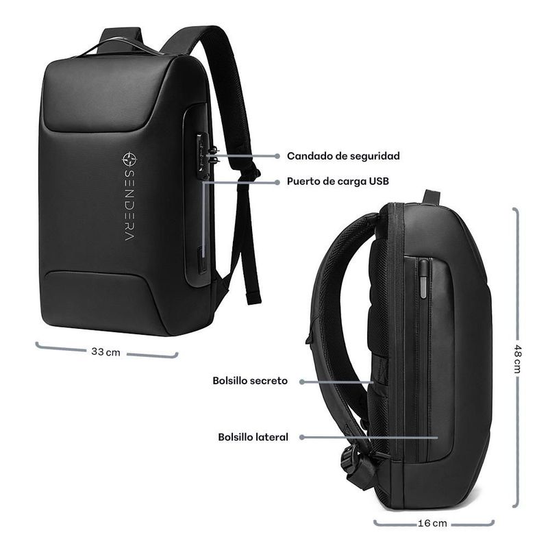 Mochila para Laptop 17.5” Antirrobo Impermeable para Viaje