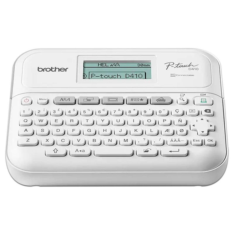 Rotuladora Portátil Brother PTD410, Soporta Cintas de 3.5 a 18mm. Incluye Adaptador de Corriente AC y 1 Cinta TZe Laminada.