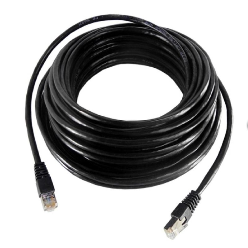 Cable De Red Utp Cat 6e De 30m Con Blindaje Para Exteriores Color Negro Para Transmision De Datos En Alta Velocidad