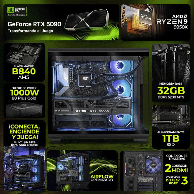 Pc gamer dxt rtx 5090 ryzen 9 32gb ddr5 ssd 1tb monitor 34