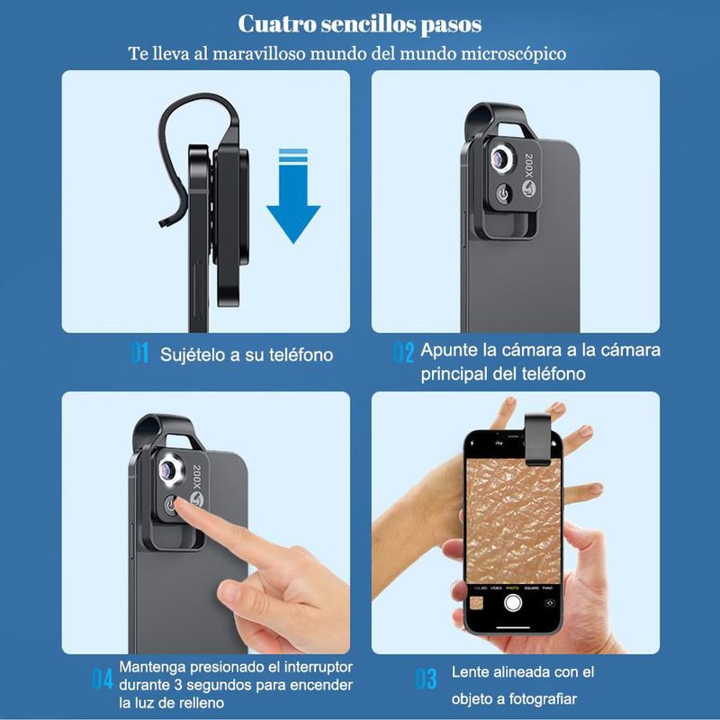 Microscopio para teléfono móvil, portátil, lupa de alta definición 200X.HOGAWAY
