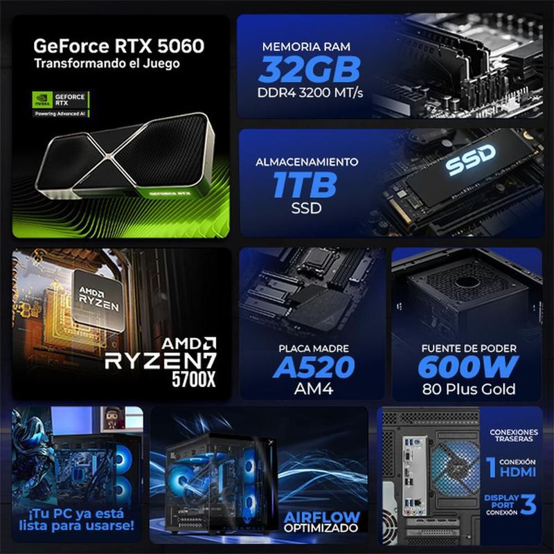Xtreme pc alienware rtx 5060 ryzen 7 32gb ssd 1tb monitor 32