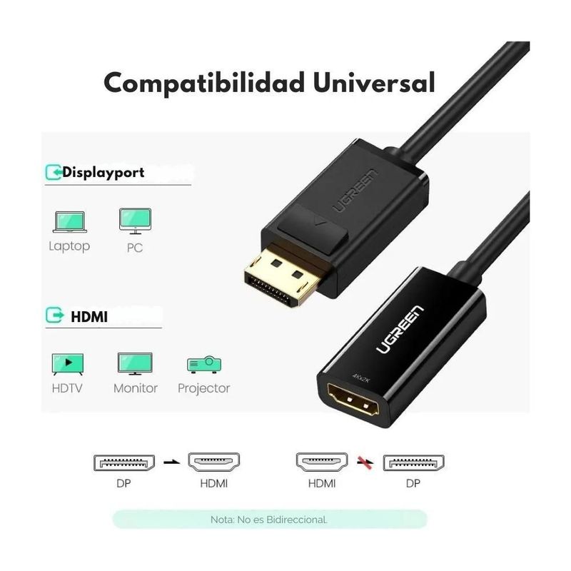 Adaptador Ugreen DisplayPort a HDMI 4K@30Hz Convertidor