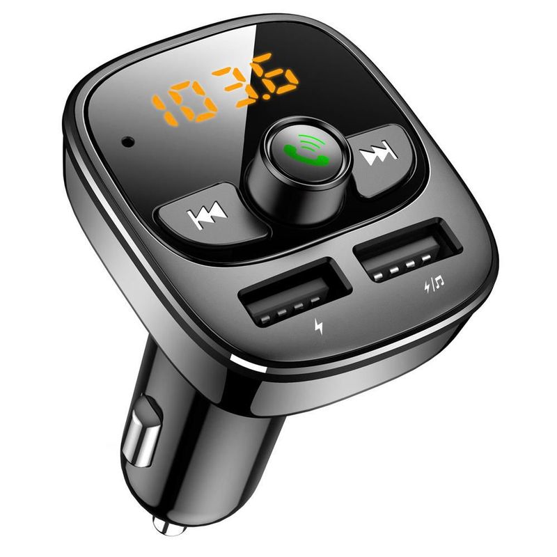 Cargador de Coche con Bluetooth, MP3 y Pantalla Digital - Doble Puerto USB para Carga Rápida de Teléfonos y Audio por FM.HOGAWAY