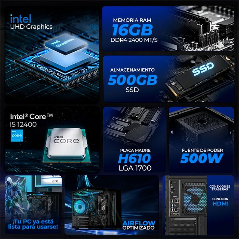 Xtreme pc core i5 12400 16gb ssd 500gb monitor 23.8 black