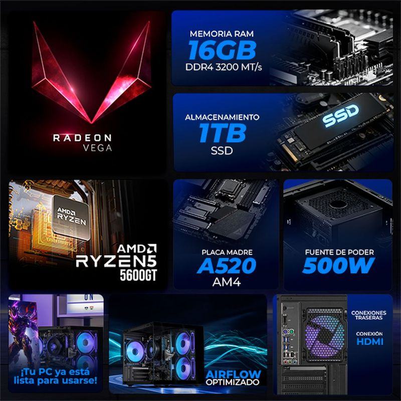 Xtreme pc gaming radeon vega ryzen 5 16gb ssd 1tb wifi black