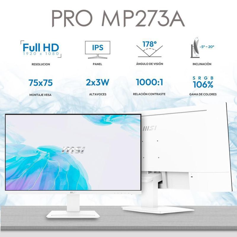 Monitor 27" msi pro mp273aw 1ms 100hz fhd hdmi dp altavoces