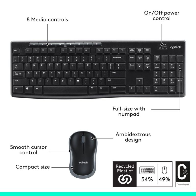 Combo de teclado y ratón inalámbricos Logitech MK270 negro