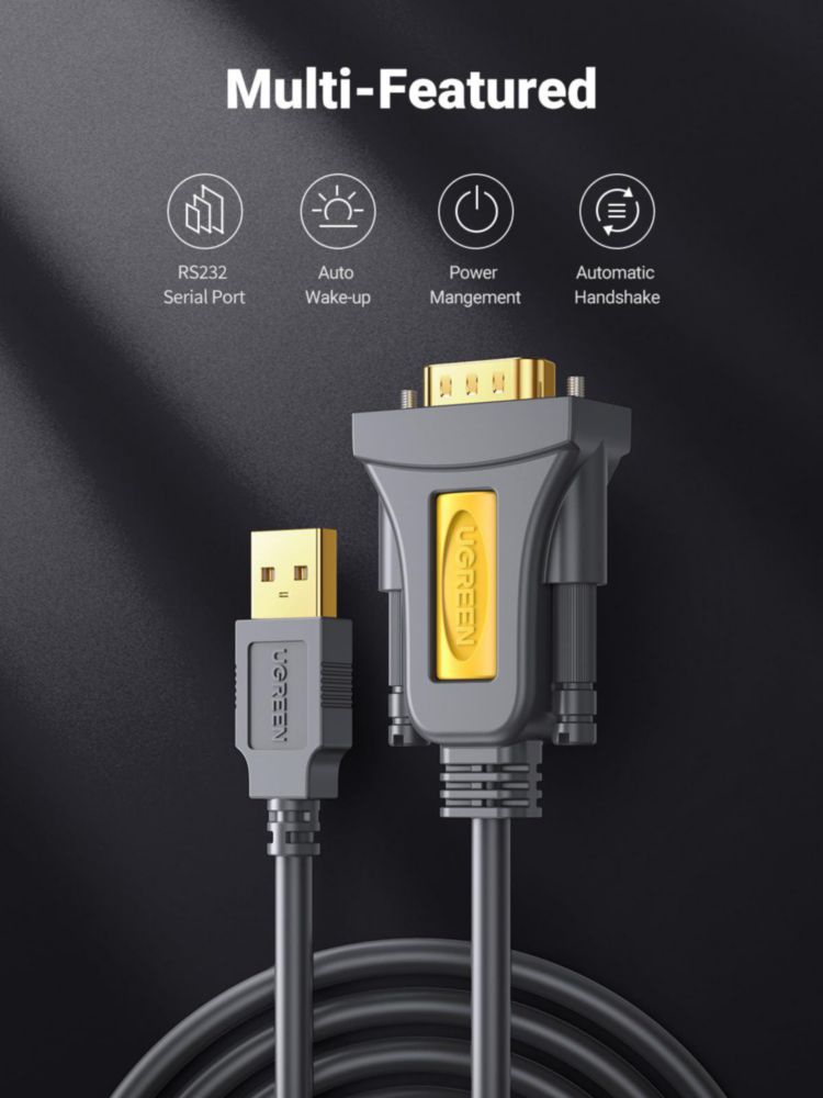 Adaptador USB a serie UGREEN DB9 macho de 9 pines para Windows Mac de 3 pies