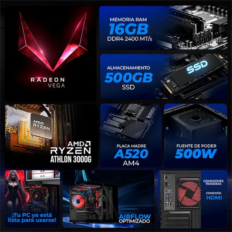 Xtreme pc radeon vega 3 athlon 3000g 16gb ssd 500gb wifi bk